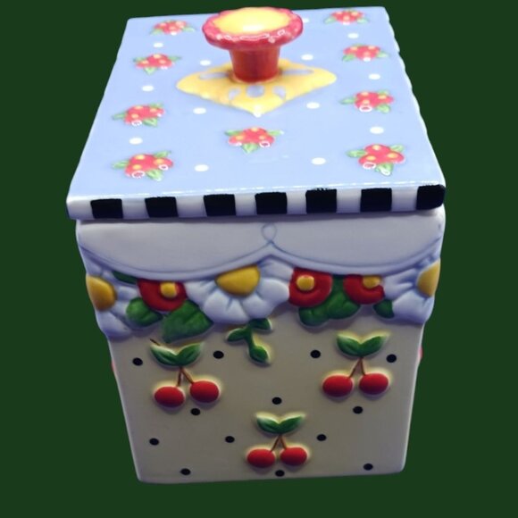 Mary Engelbreit Ceramic Floral & Cherry Design Canister With Lid - Picture 5 of 12